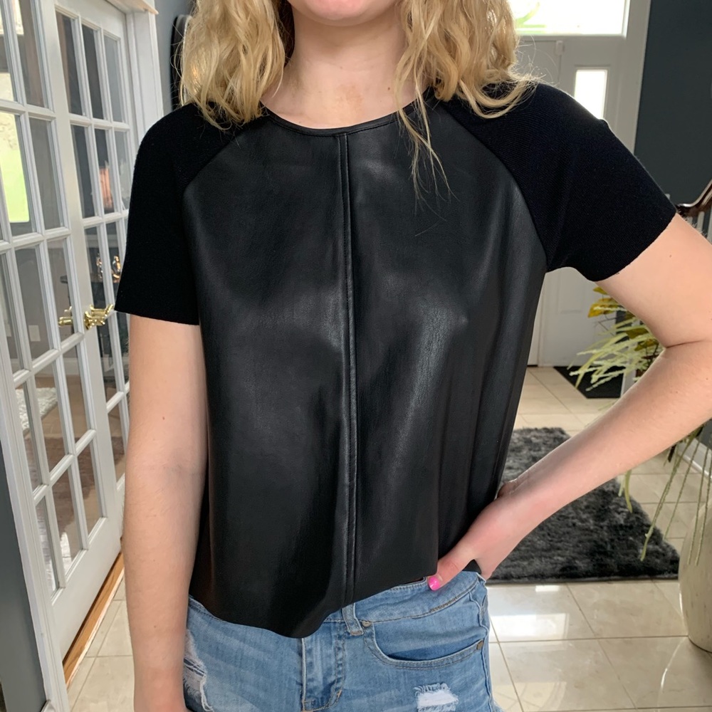 Black Leather short sleeve top!
